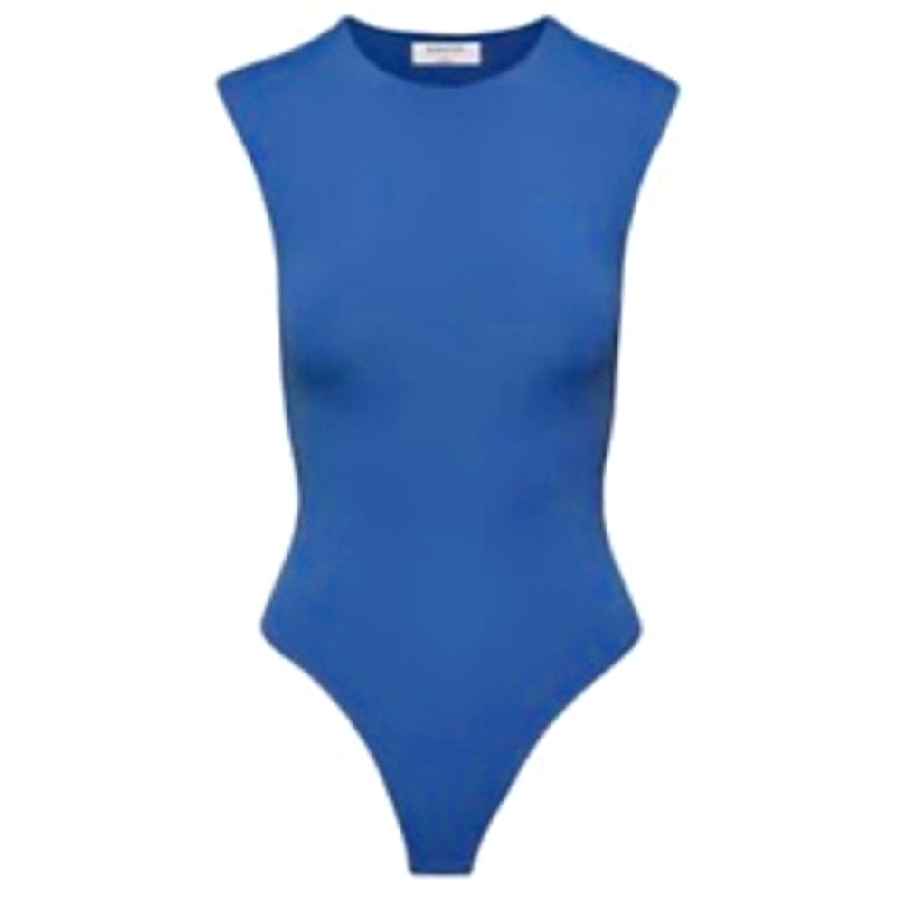 nwot Babaton contour shoulder pad bodysuit S baby powder blue like the 2nd pictu